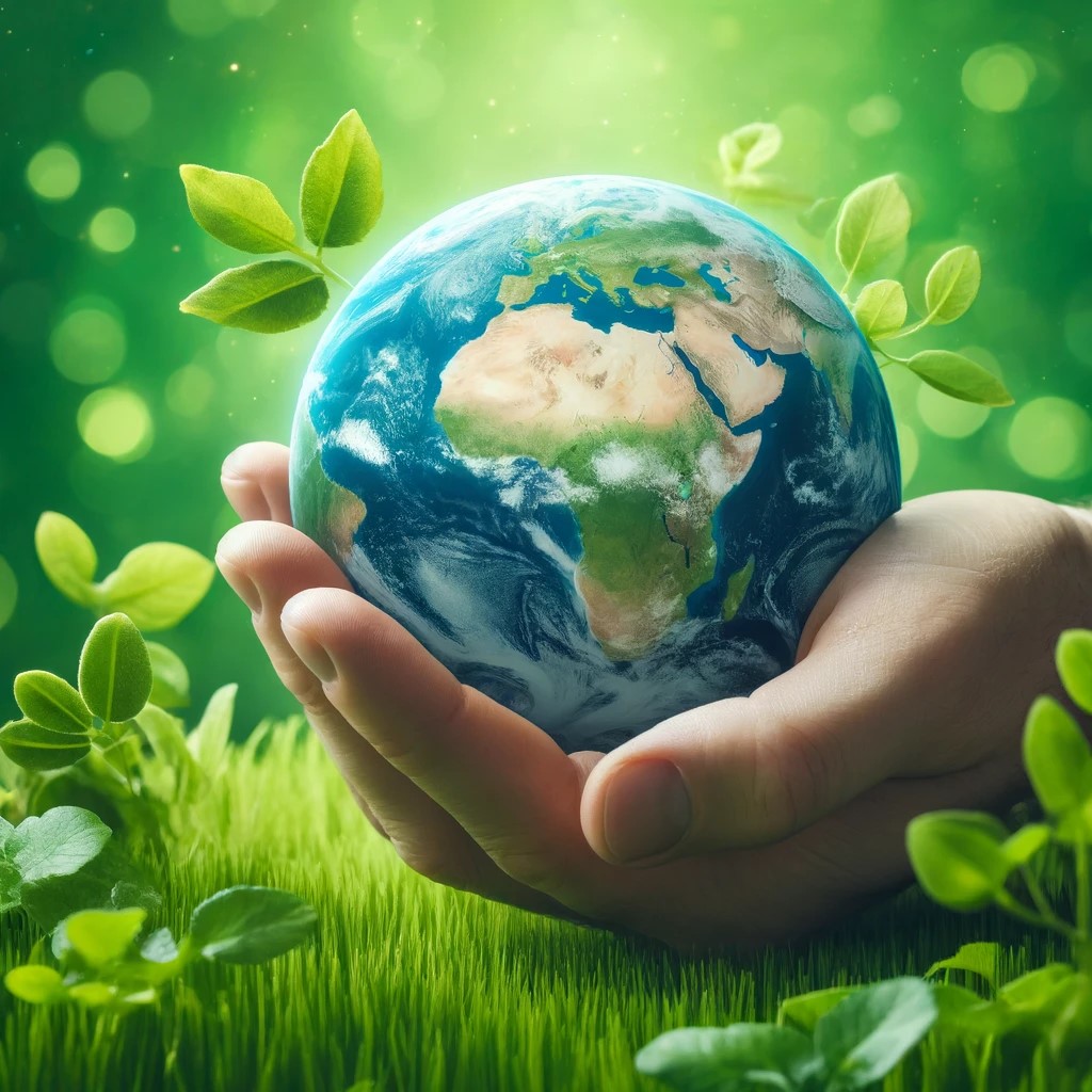Shown is a human hand holding our blue planet.