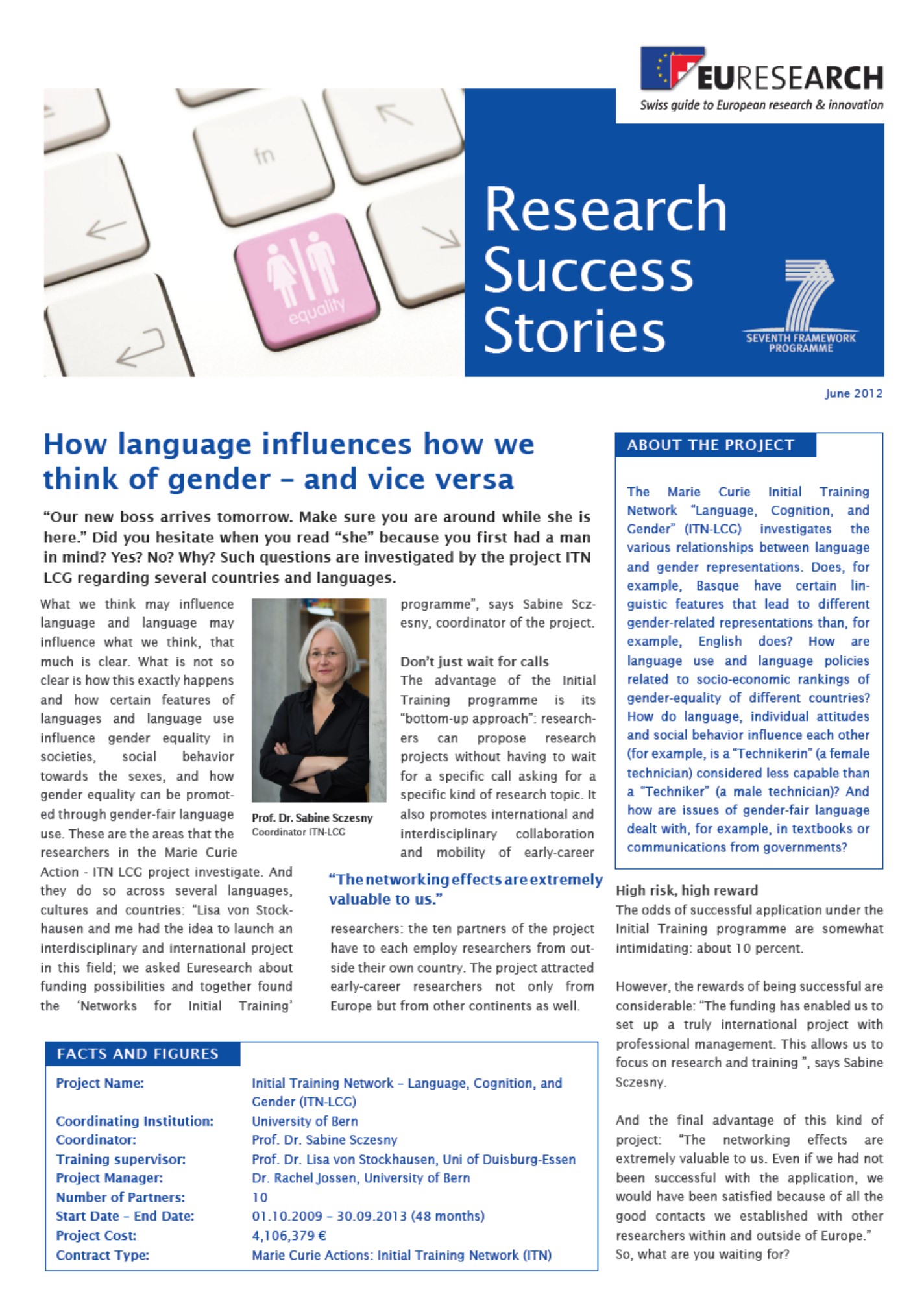 The graphic shows an excerpt of a newspaper article, which is about the gender research of Prof. Sabine Sczesny and her team.